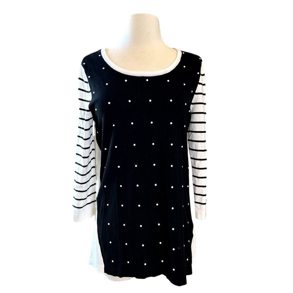 WHITE HOUSE BLACK MARKET Stripe Pearl Tunic Sweater Size S Preppy Glam Classic